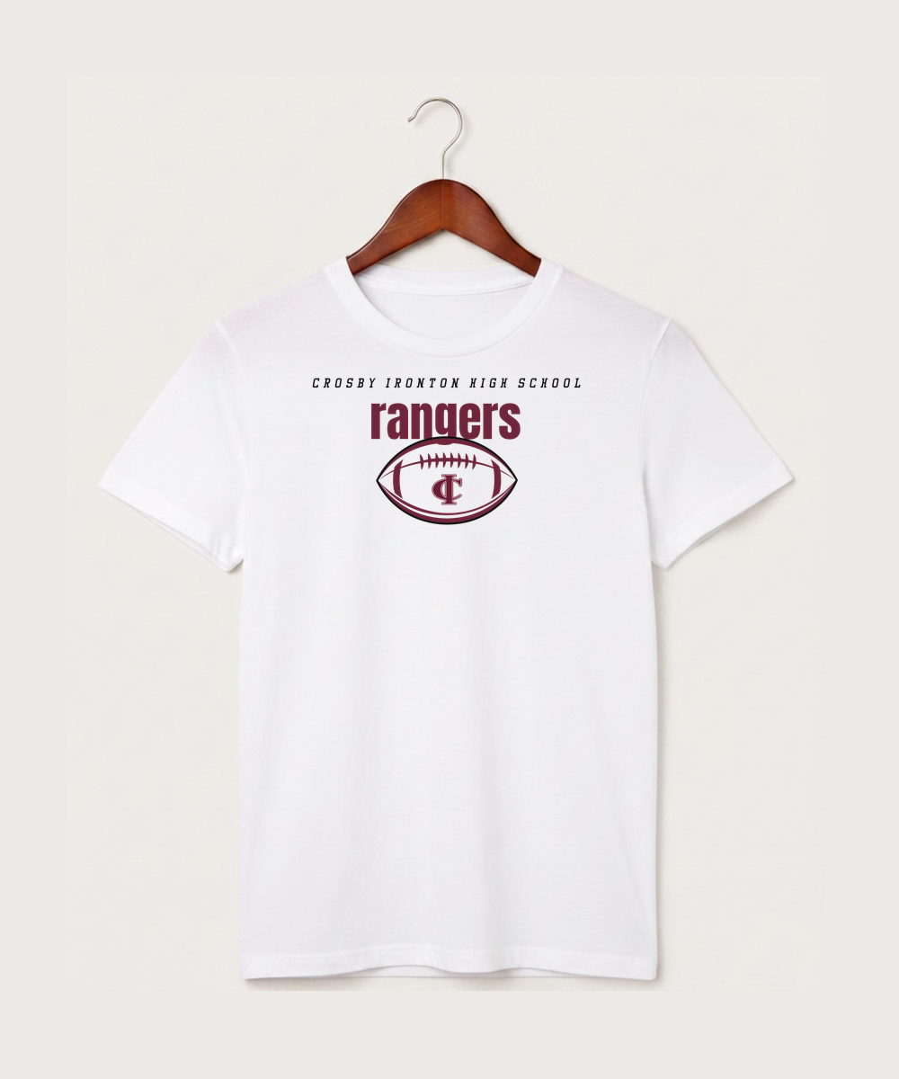 Crosby Ironton High School Football (Boys) - White T-Shirt - Full Front