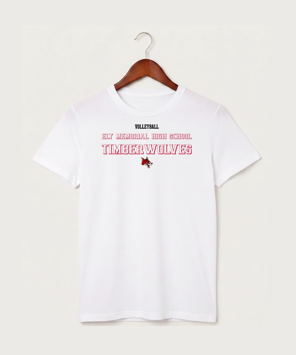 Ely Memorial High School Volleyball (Girls) - White T-Shirt - Full Front