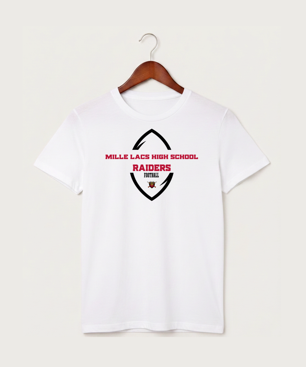 Mille Lacs High School Football (Boys) - White T-Shirt - Full Front
