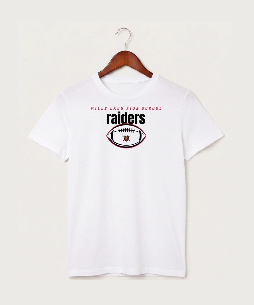 Mille Lacs High School Football (Boys) - White T-Shirt - Full Front