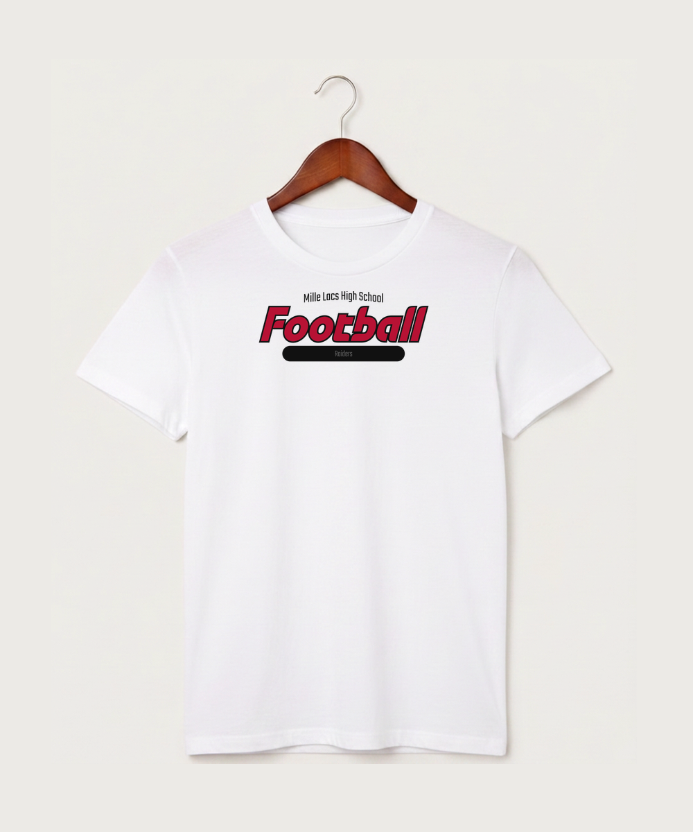 Mille Lacs High School Football (Boys) - White T-Shirt - Full Front
