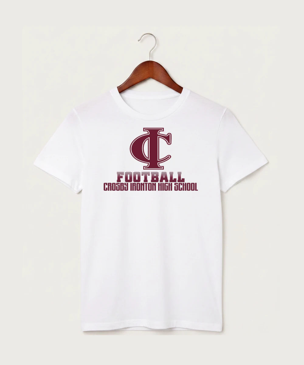 Crosby Ironton High School Football (Boys) - White T-Shirt - Full Front