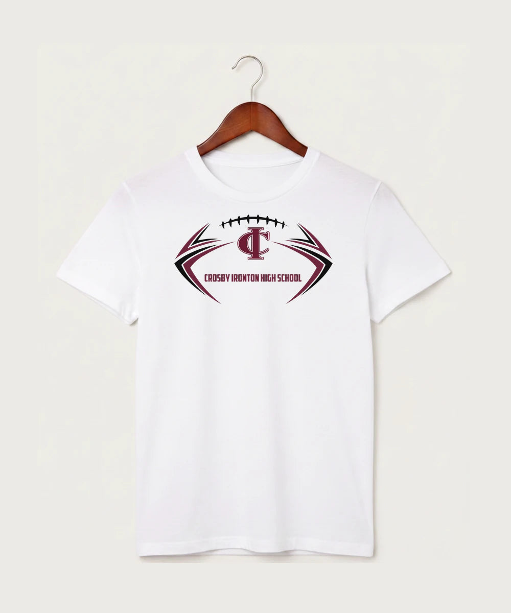 Crosby Ironton High School Football (Boys) - White T-Shirt - Full Front