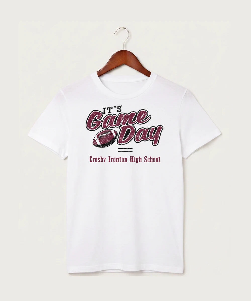 Crosby Ironton High School Football (Boys) - White T-Shirt - Full Front