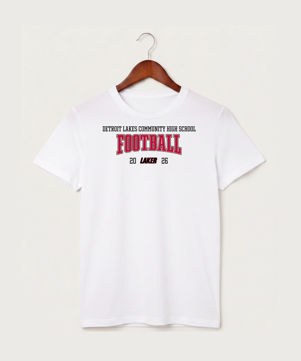 Detroit Lakes Community High School Football (Boys) - White T-Shirt - Full Front