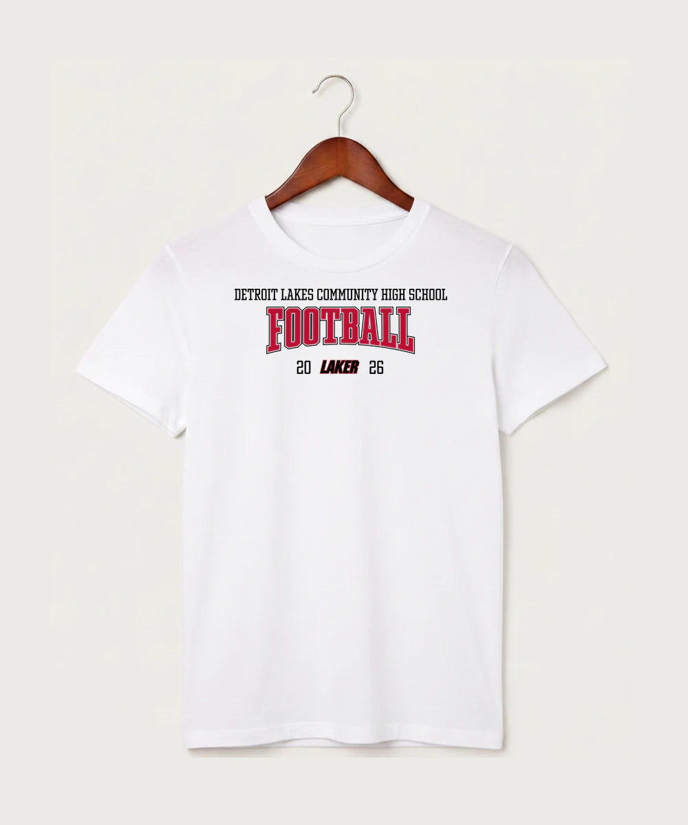 Detroit Lakes Community High School Football (Boys) - White T-Shirt - Full Front