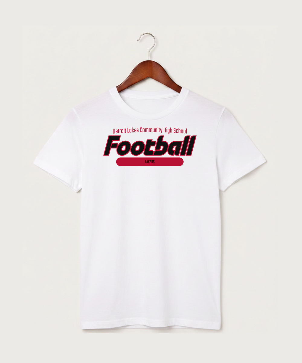 Detroit Lakes Community High School Football (Boys) - White T-Shirt - Full Front