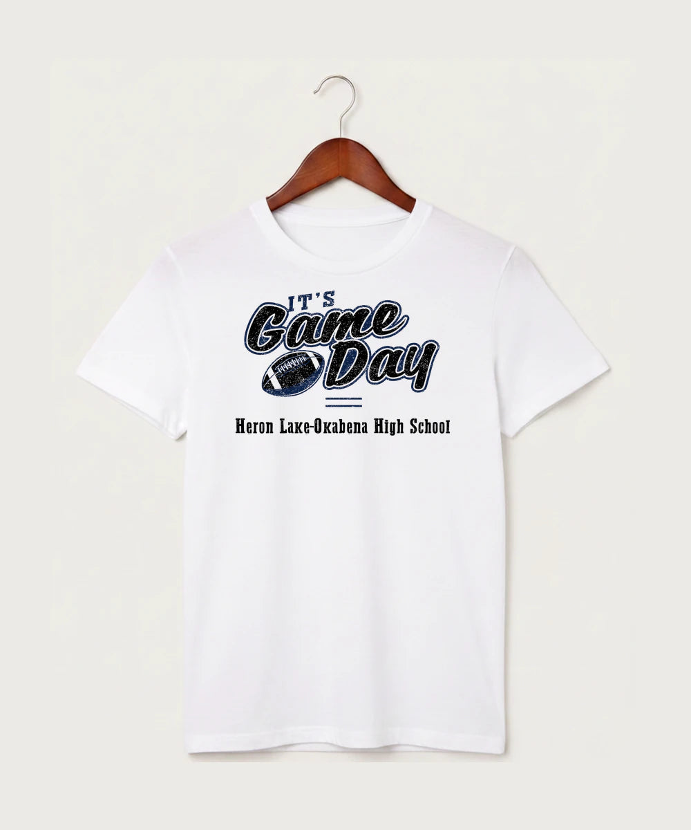 Heron Lake-Okabena High School Football (Boys) - White T-Shirt - Full Front