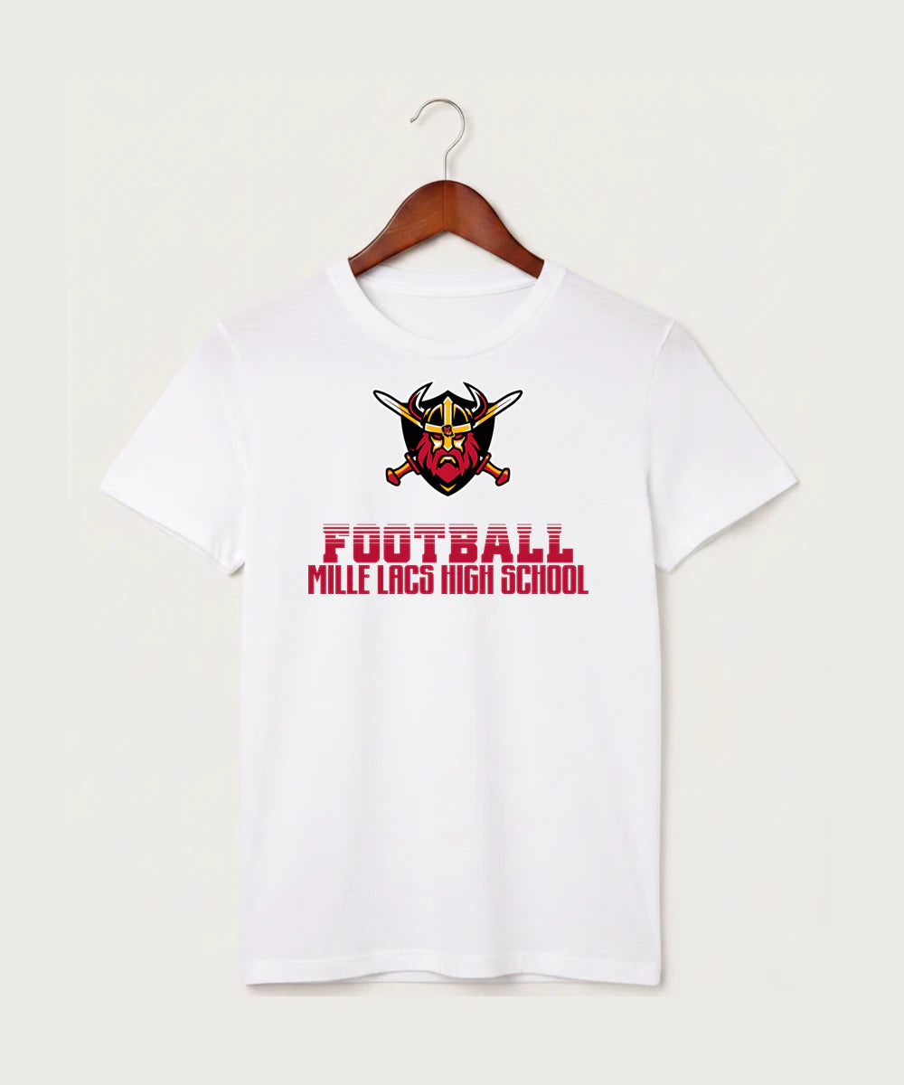 Mille Lacs High School Football (Boys) - White T-Shirt - Full Front