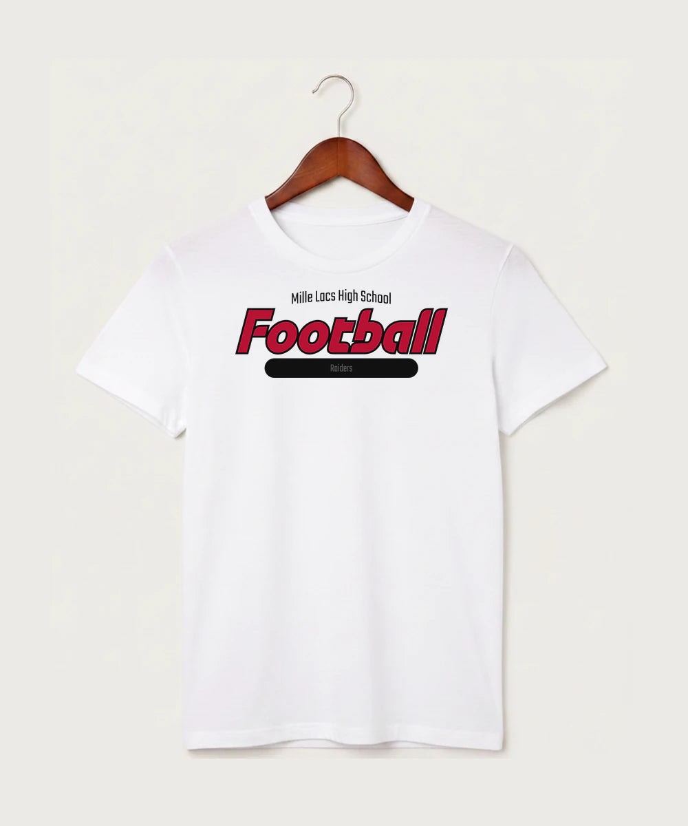 Mille Lacs High School Football (Boys) - White T-Shirt - Full Front