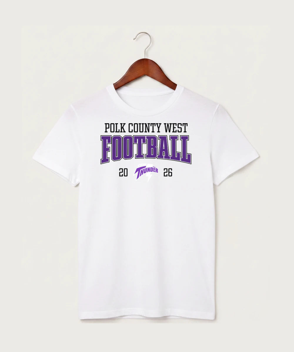 Polk County West Football (Boys) - White T-Shirt - Full Front