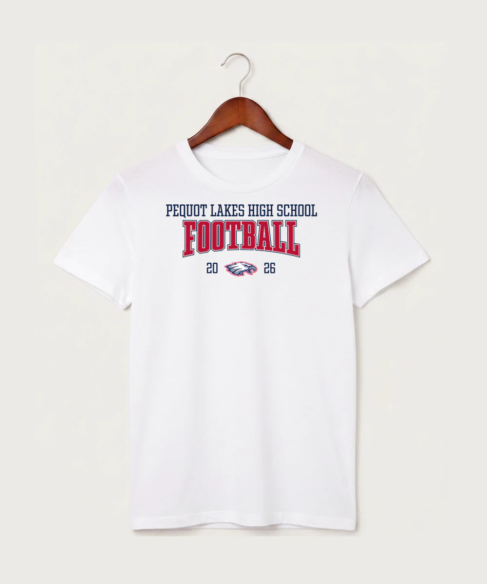 Pequot Lakes High School Football (Boys) - White T-Shirt - Full Front
