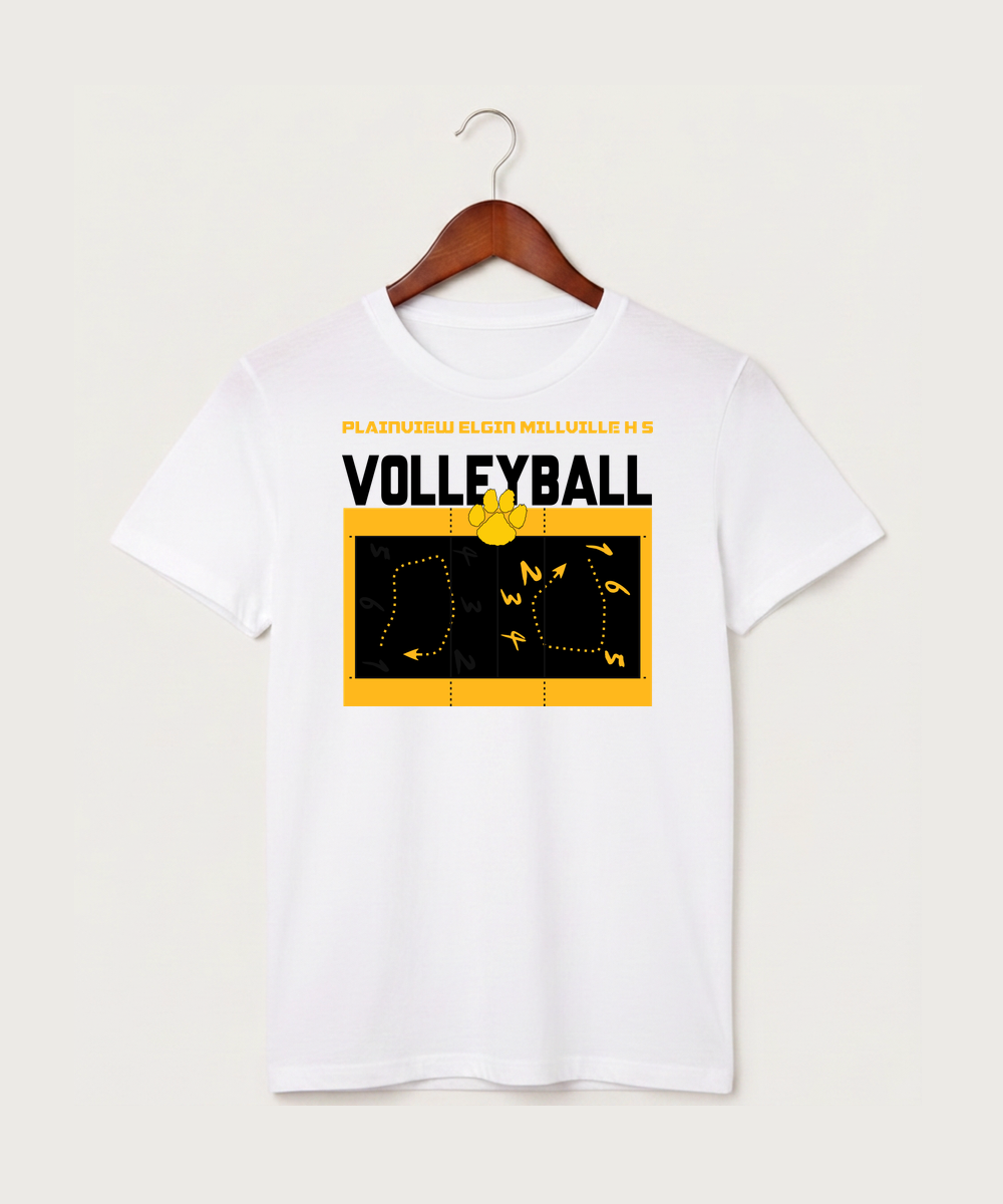 Plainview Elgin Millville H S Volleyball (Girls) - White T-Shirt - Full Front