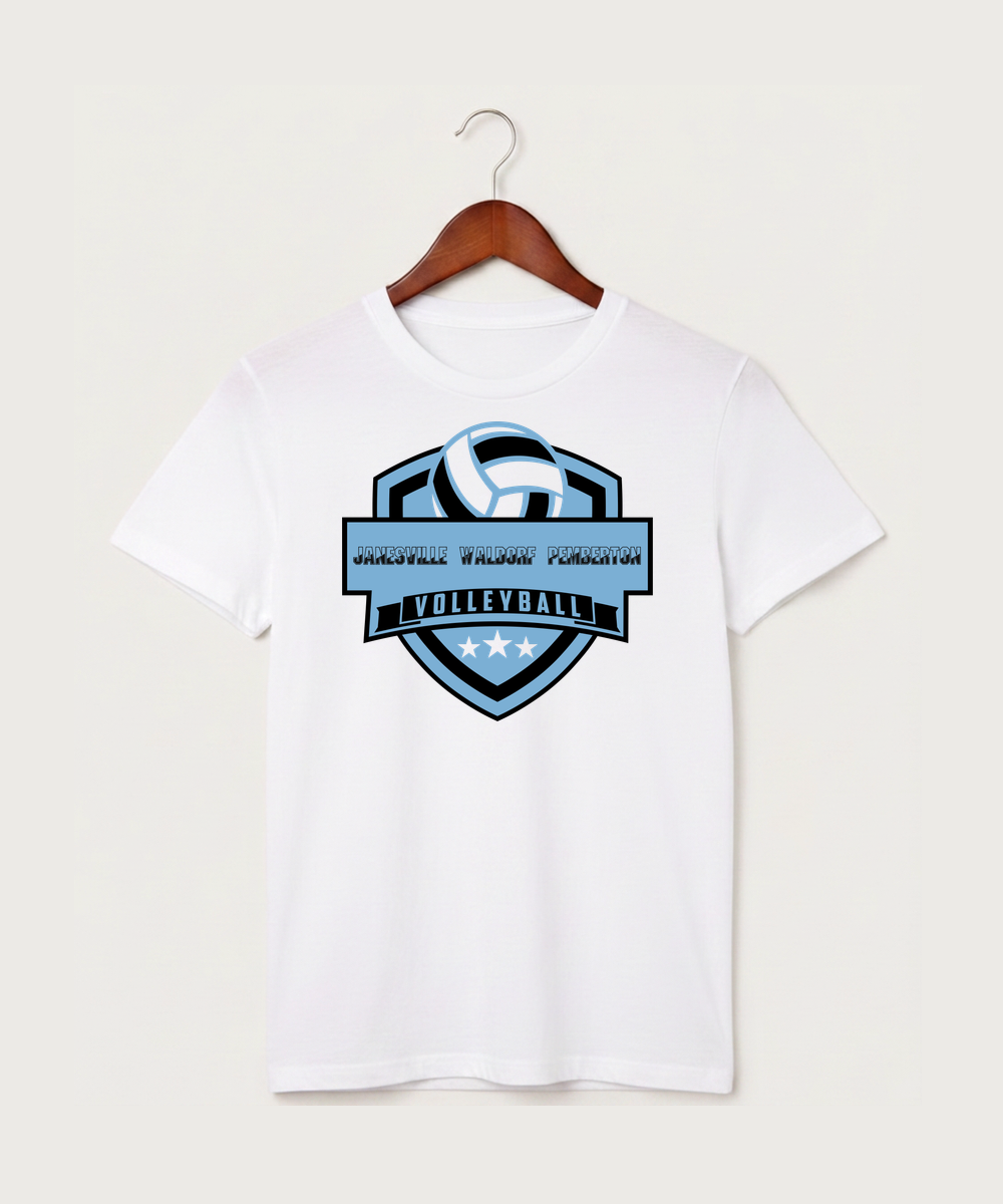 Janesville Waldorf Pemberton Volleyball (Girls) - White T-Shirt - Full Front