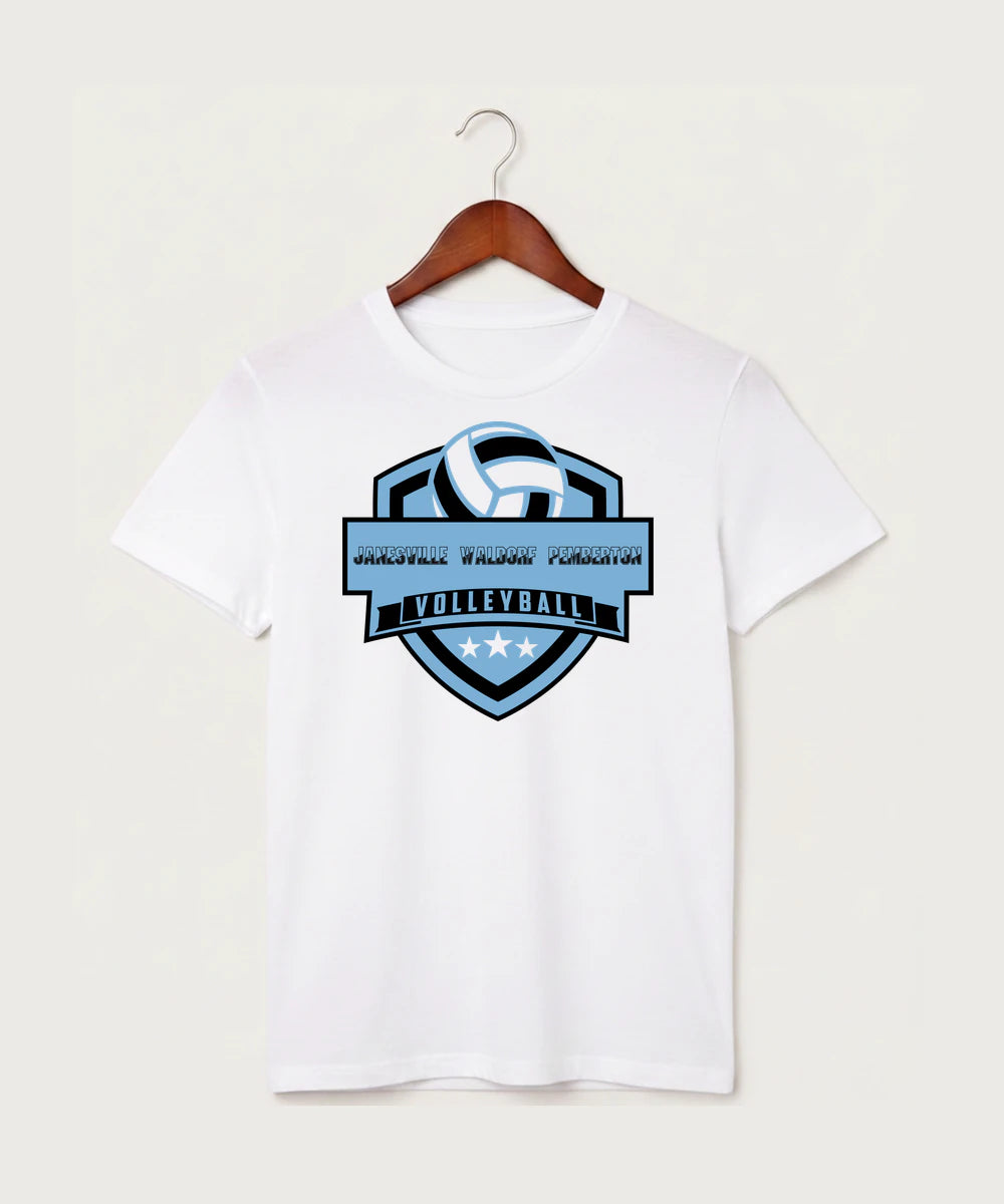 Janesville Waldorf Pemberton Volleyball (Girls) - White T-Shirt - Full Front