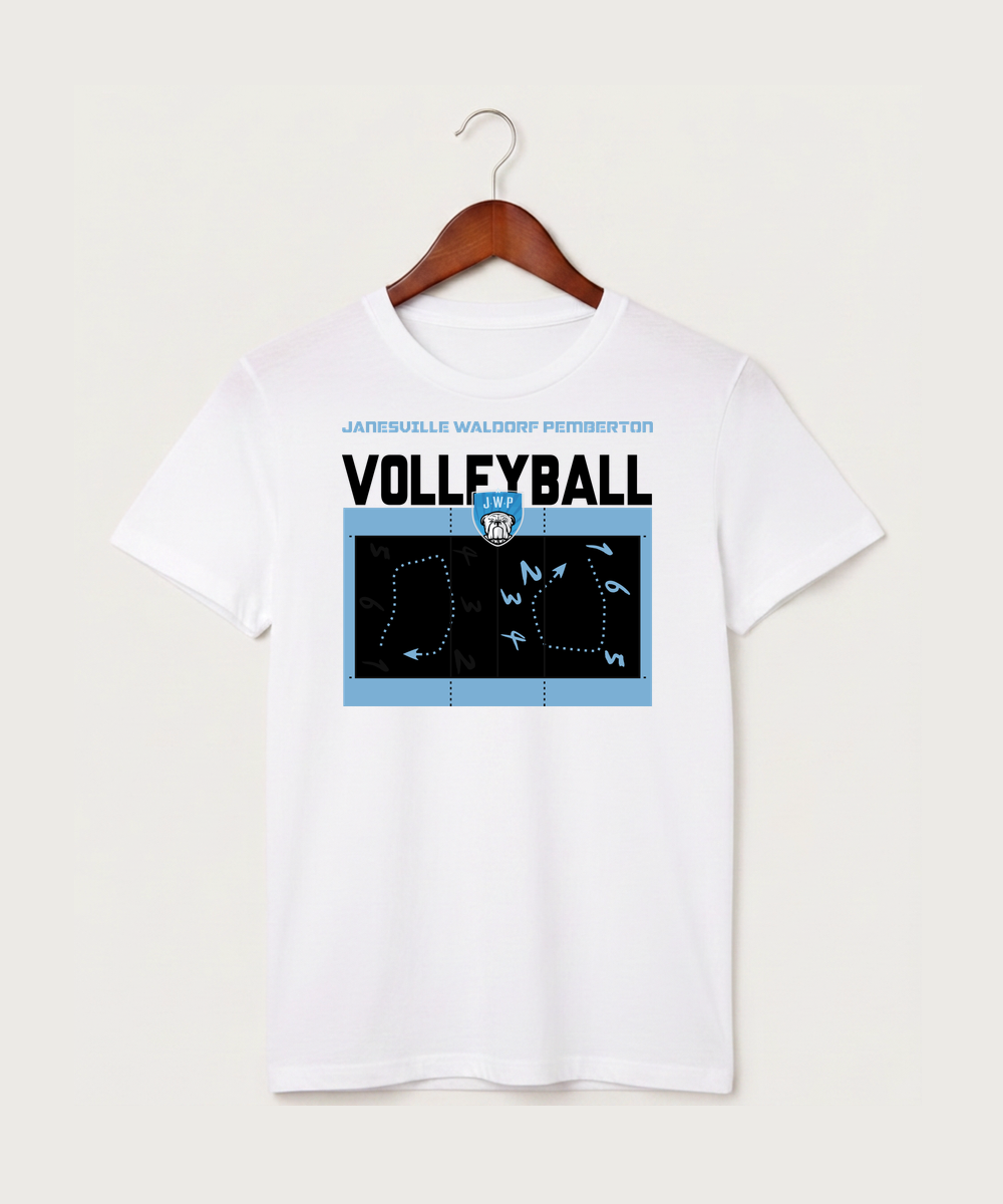 Janesville Waldorf Pemberton Volleyball (Girls) - White T-Shirt - Full Front