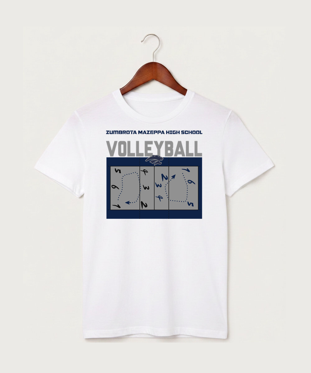 Zumbrota Mazeppa High School Volleyball (Girls) - White T-Shirt - Full Front