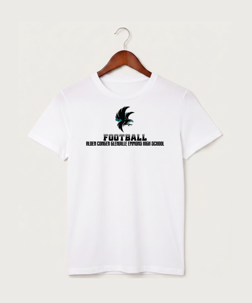 Alden-Conger-Glenville Emmons High School Football (Boys) - White T-Shirt - Full Front