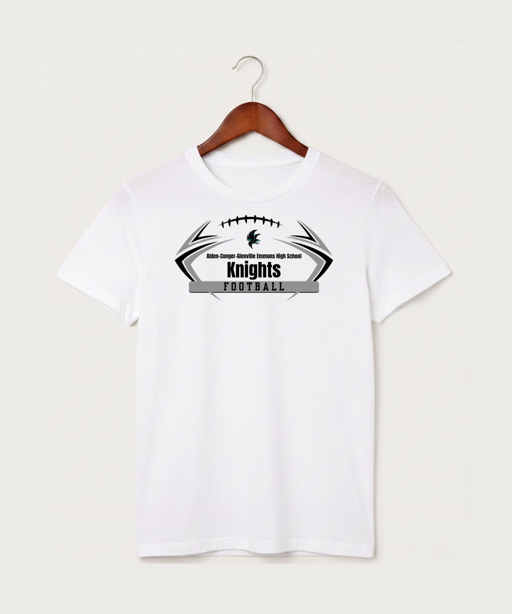 Alden-Conger-Glenville Emmons High School Football (Boys) - White T-Shirt - Full Front