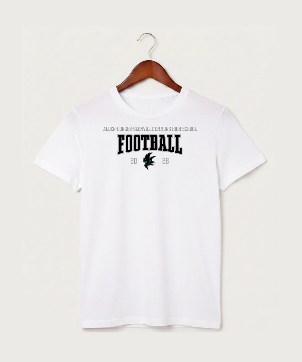 Alden-Conger-Glenville Emmons High School Football (Boys) - White T-Shirt - Full Front