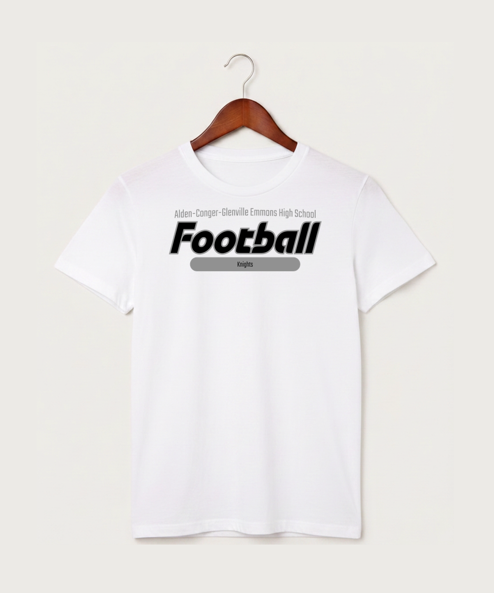 Alden-Conger-Glenville Emmons High School Football (Boys) - White T-Shirt - Full Front