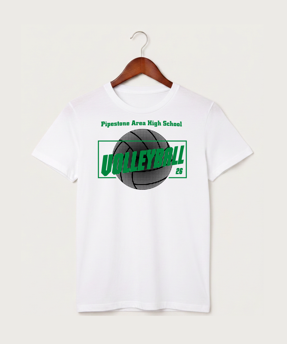 Pipestone Area High School Volleyball (Girls) - White T-Shirt - Full Front