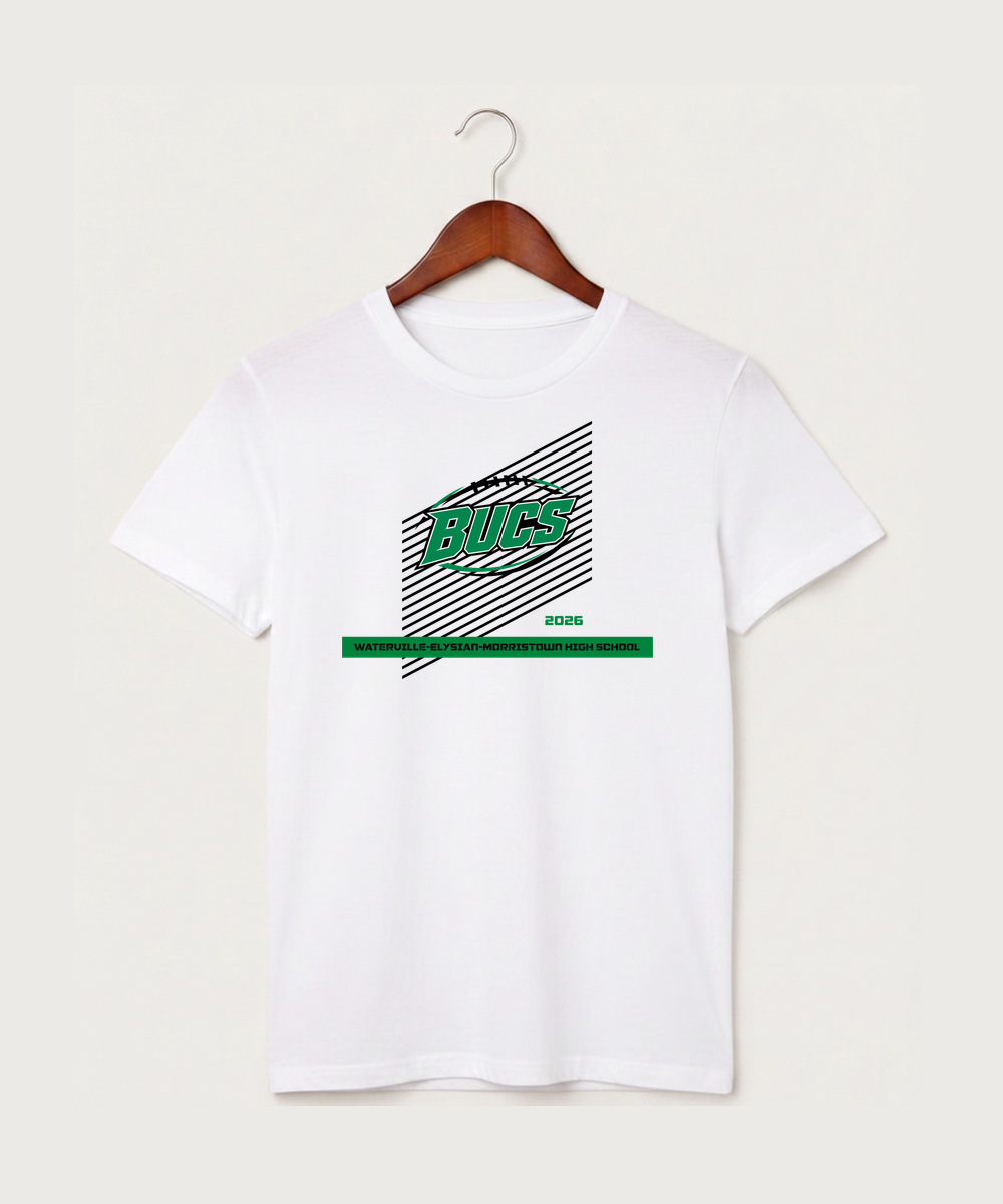 Waterville-Elysian-Morristown High School Football (Boys) - White T-Shirt - Full Front