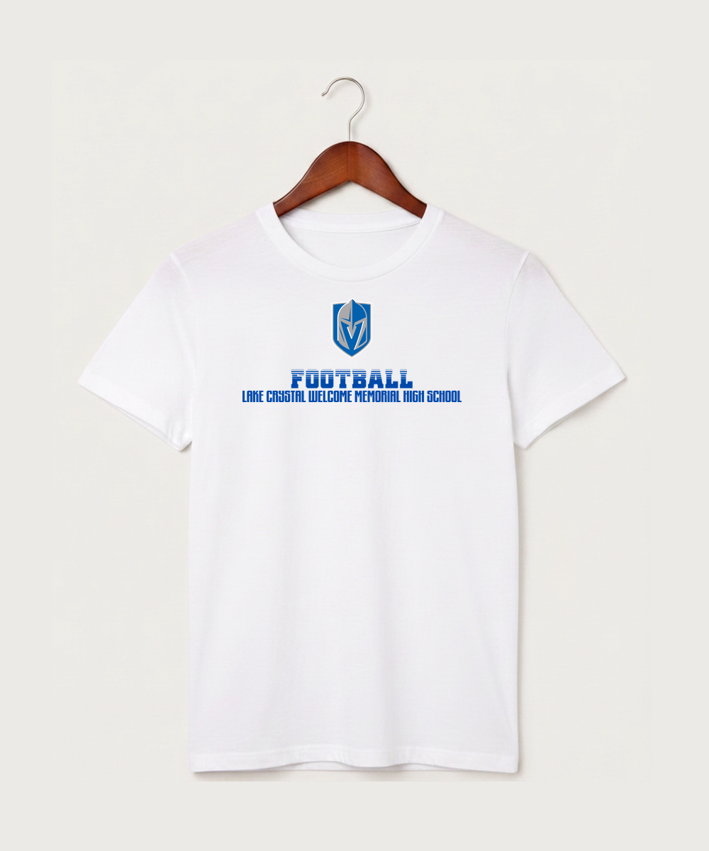 Lake Crystal-Welcome-Memorial High School Football (Boys) - White T-Shirt - Full Front