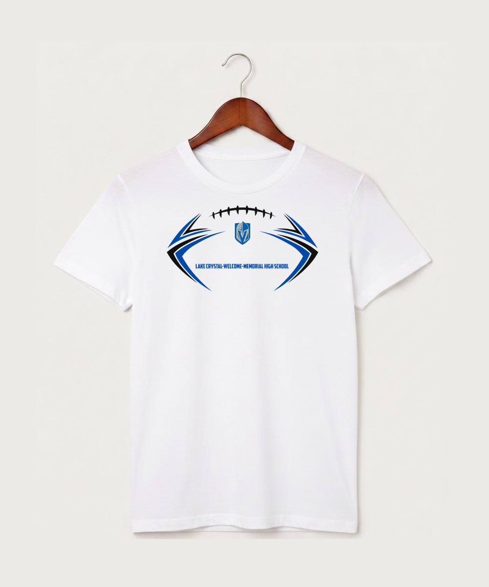 Lake Crystal-Welcome-Memorial High School Football (Boys) - White T-Shirt - Full Front