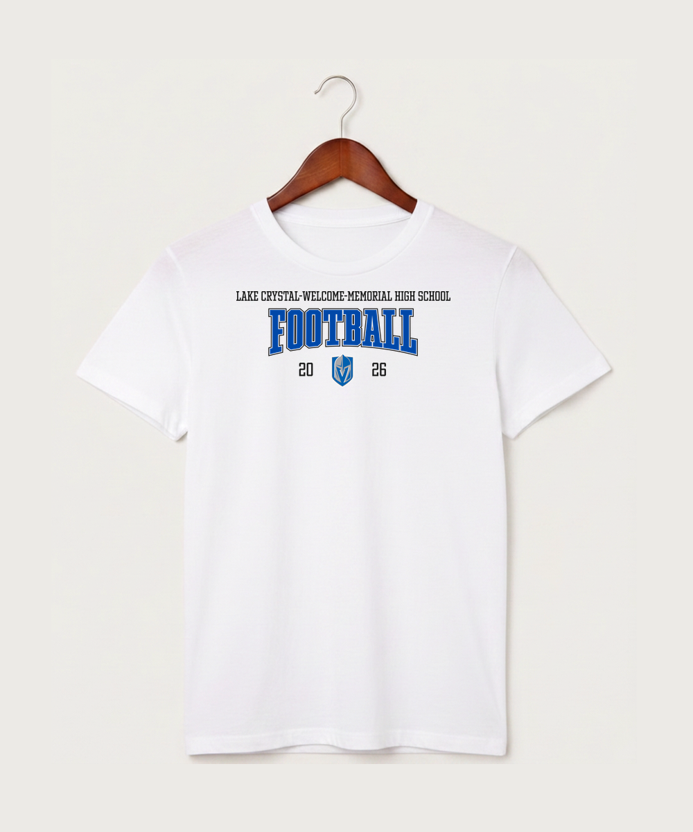 Lake Crystal-Welcome-Memorial High School Football (Boys) - White T-Shirt - Full Front