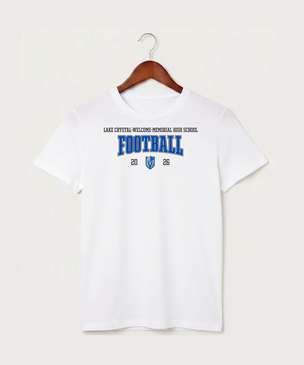 Lake Crystal-Welcome-Memorial High School Football (Boys) - White T-Shirt - Full Front