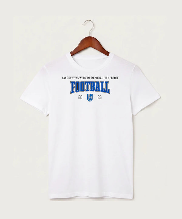 Lake Crystal-Welcome-Memorial High School Football (Boys) - White T-Shirt - Full Front