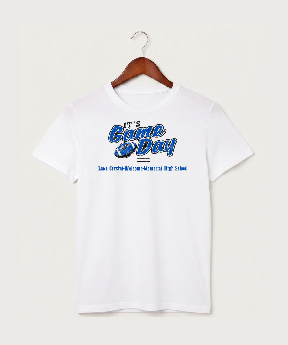 Lake Crystal-Welcome-Memorial High School Football (Boys) - White T-Shirt - Full Front