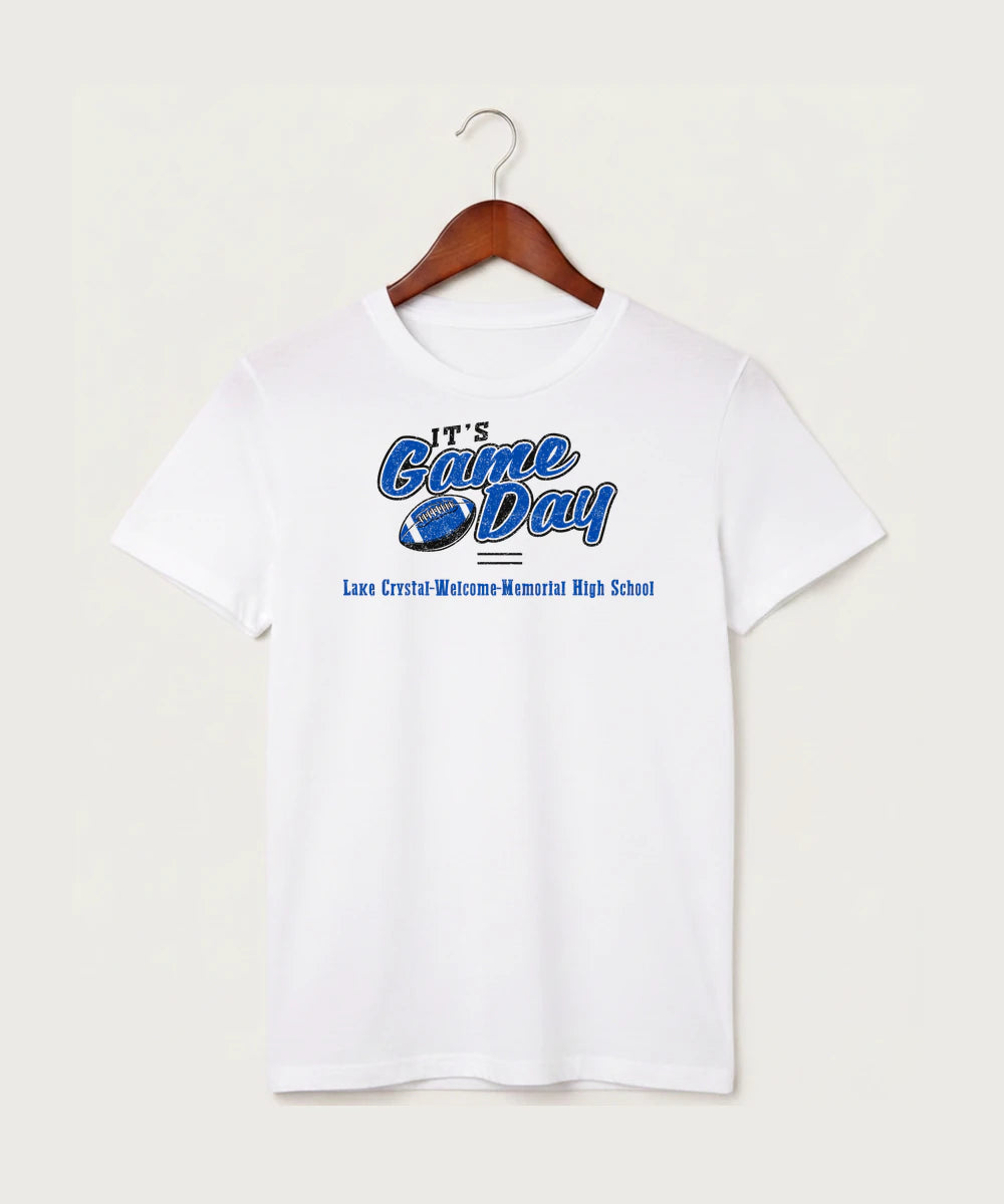 Lake Crystal-Welcome-Memorial High School Football (Boys) - White T-Shirt - Full Front