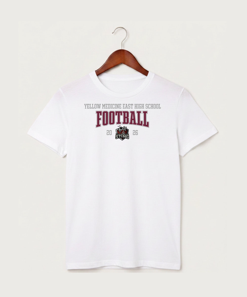 Yellow Medicine East High School Football (Boys) - White T-Shirt - Full Front