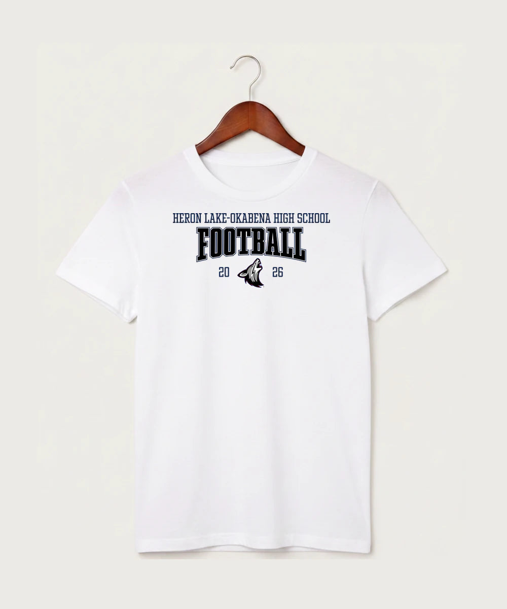 Heron Lake-Okabena High School Football (Boys) - White T-Shirt - Full Front
