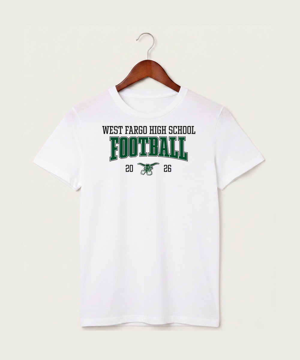 West Fargo High School Football (Boys) - White T-Shirt - Full Front