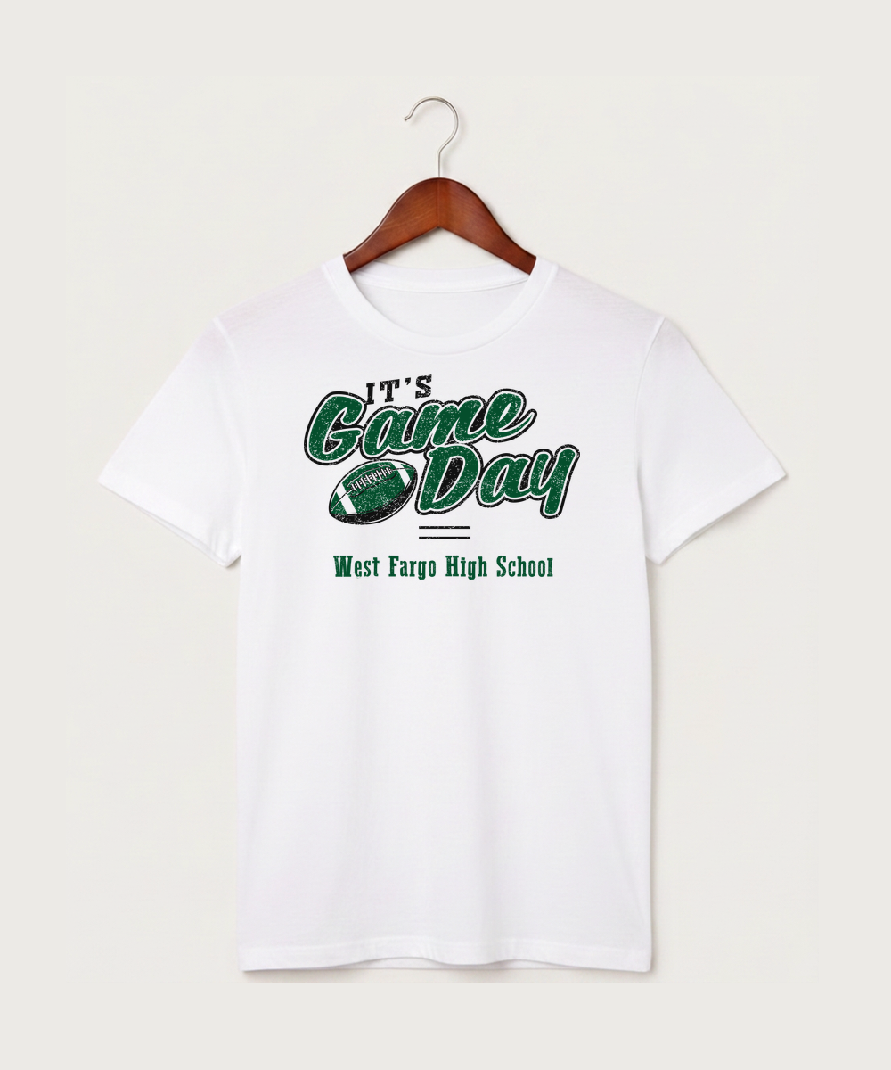 West Fargo High School Football (Boys) - White T-Shirt - Full Front