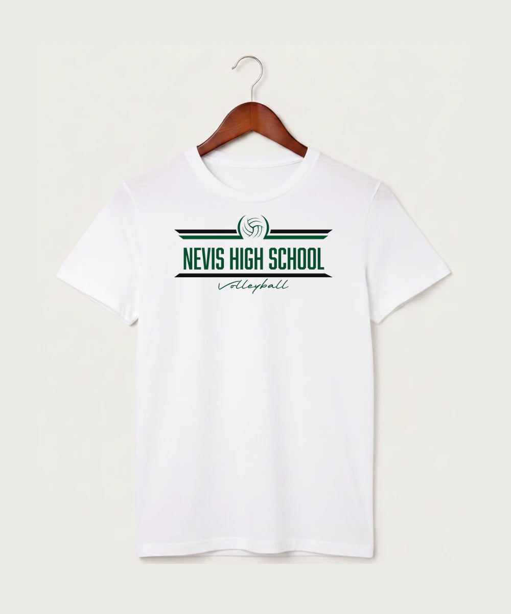 Nevis High School Volleyball (Girls) - White T-Shirt - Full Front