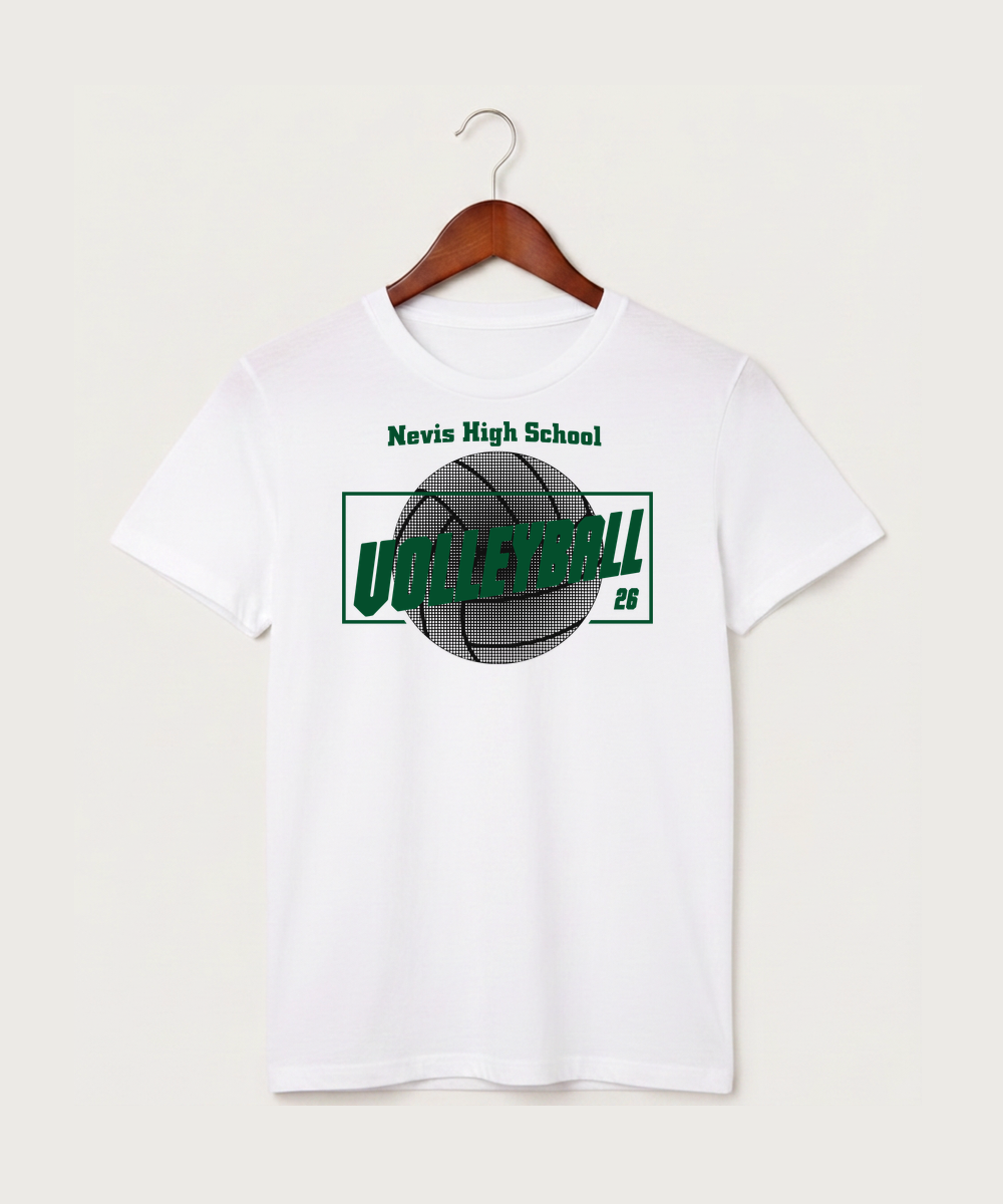 Nevis High School Volleyball (Girls) - White T-Shirt - Full Front