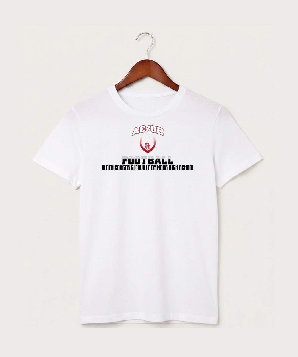 Alden-Conger-Glenville Emmons High School Football (Boys) - White T-Shirt - Full Front