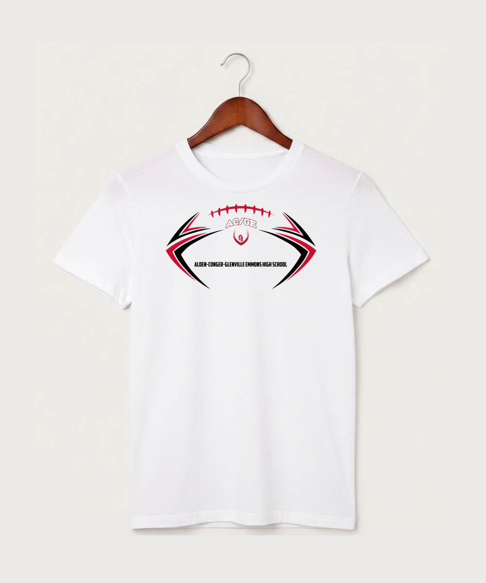 Alden-Conger-Glenville Emmons High School Football (Boys) - White T-Shirt - Full Front