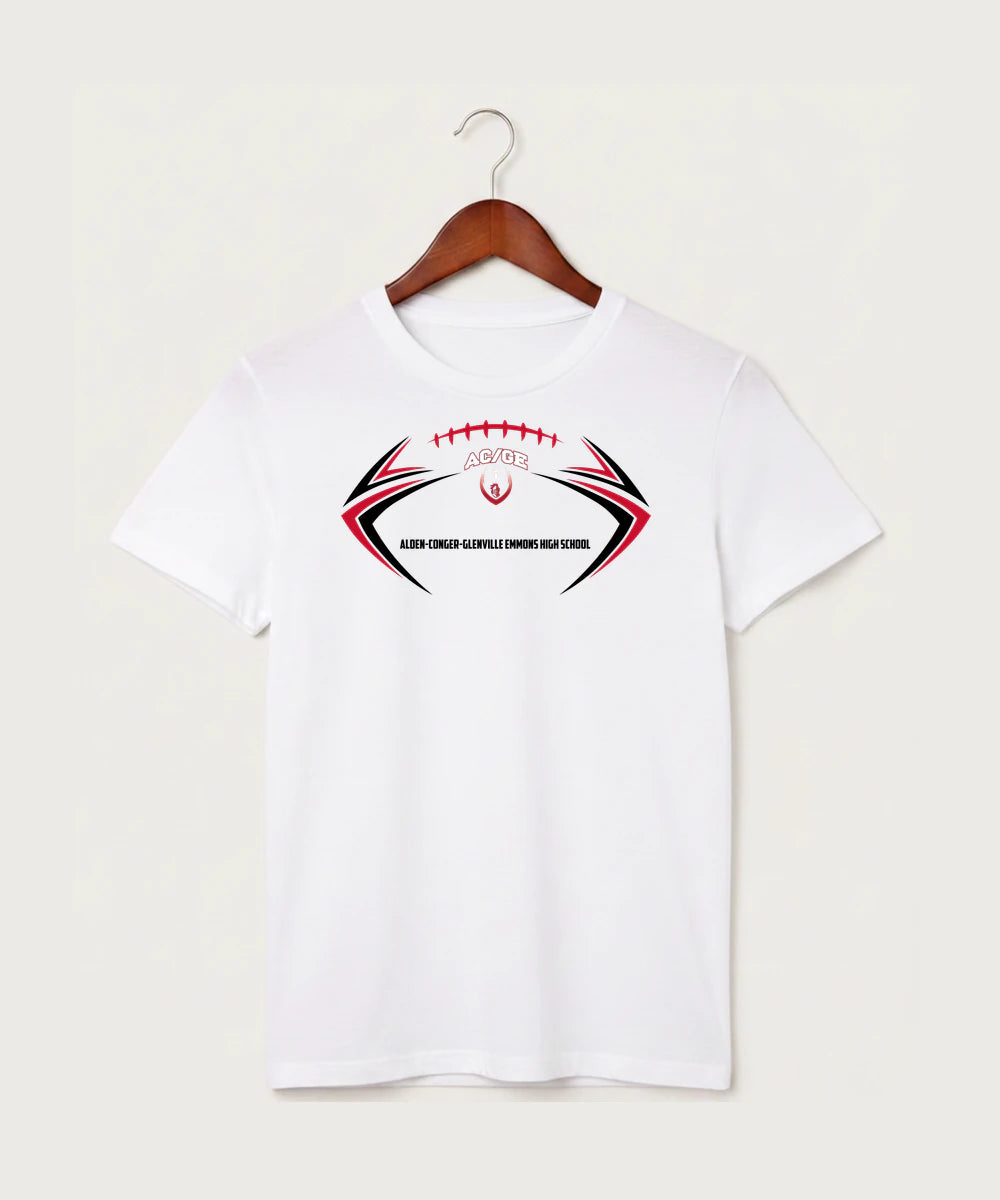 Alden-Conger-Glenville Emmons High School Football (Boys) - White T-Shirt - Full Front