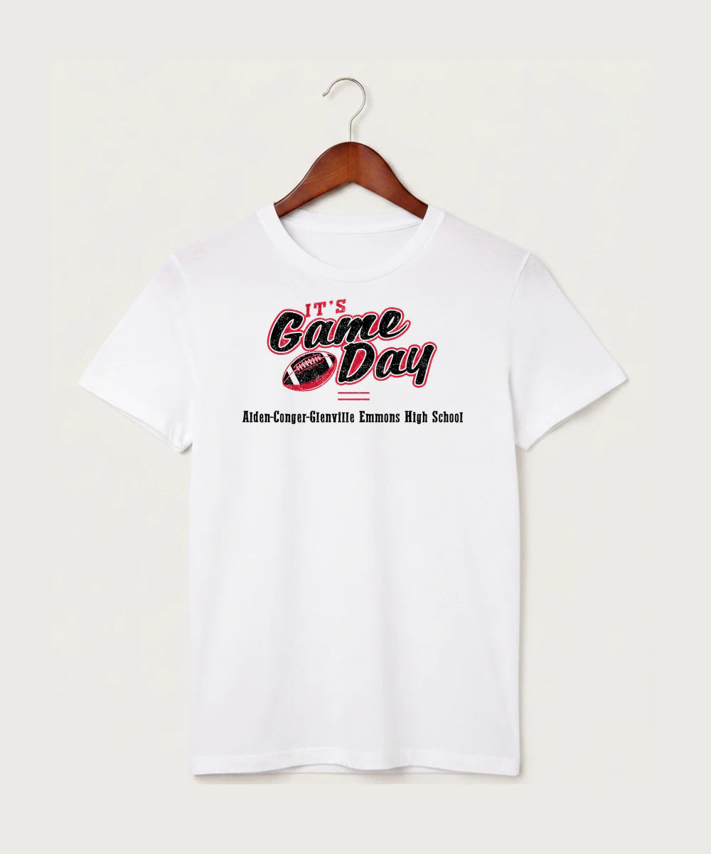 Alden-Conger-Glenville Emmons High School Football (Boys) - White T-Shirt - Full Front
