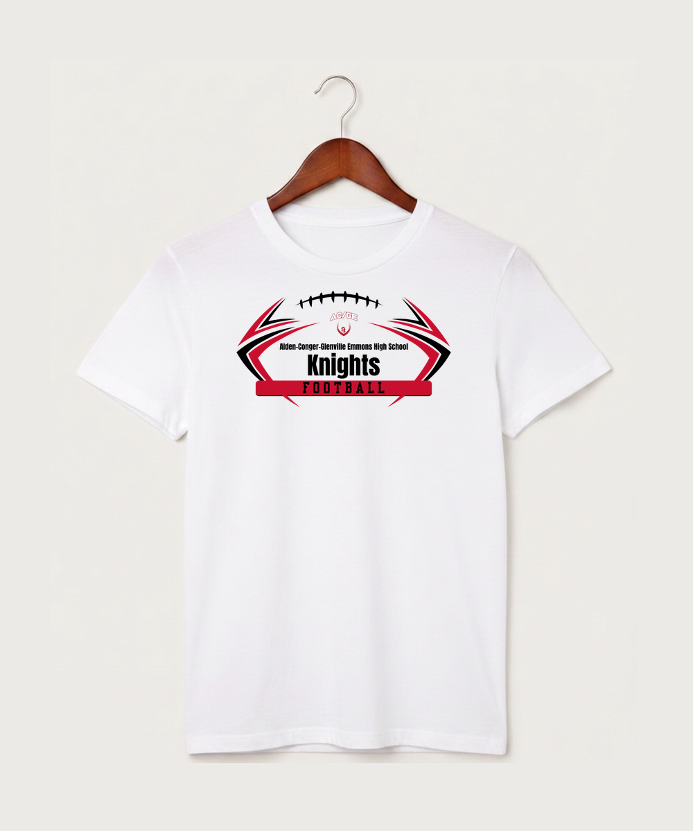 Alden-Conger-Glenville Emmons High School Football (Boys) - White T-Shirt - Full Front