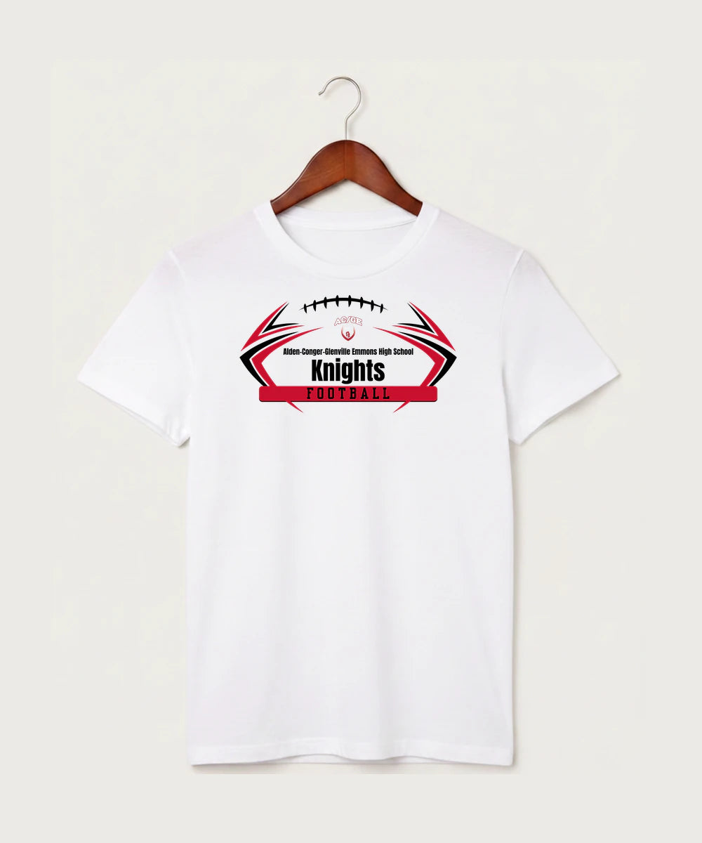 Alden-Conger-Glenville Emmons High School Football (Boys) - White T-Shirt - Full Front