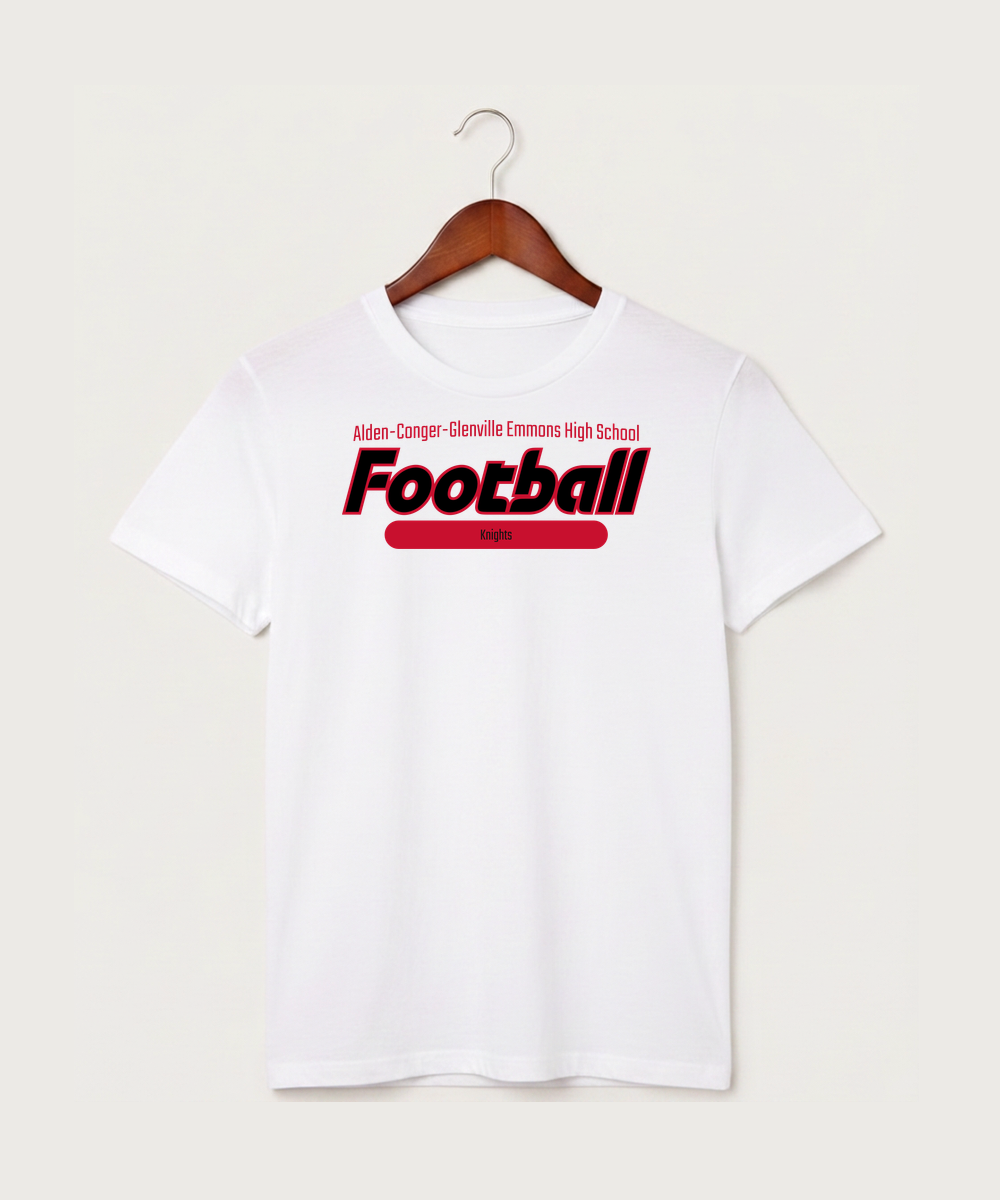 Alden-Conger-Glenville Emmons High School Football (Boys) - White T-Shirt - Full Front