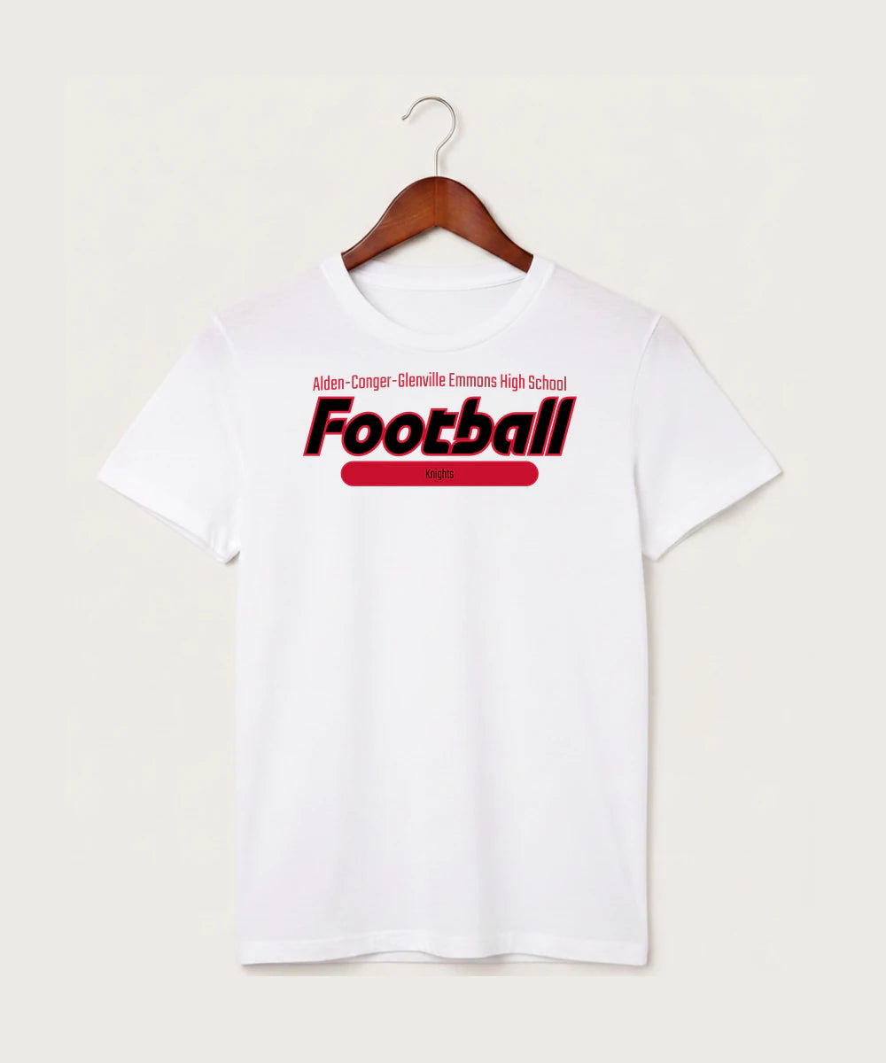 Alden-Conger-Glenville Emmons High School Football (Boys) - White T-Shirt - Full Front