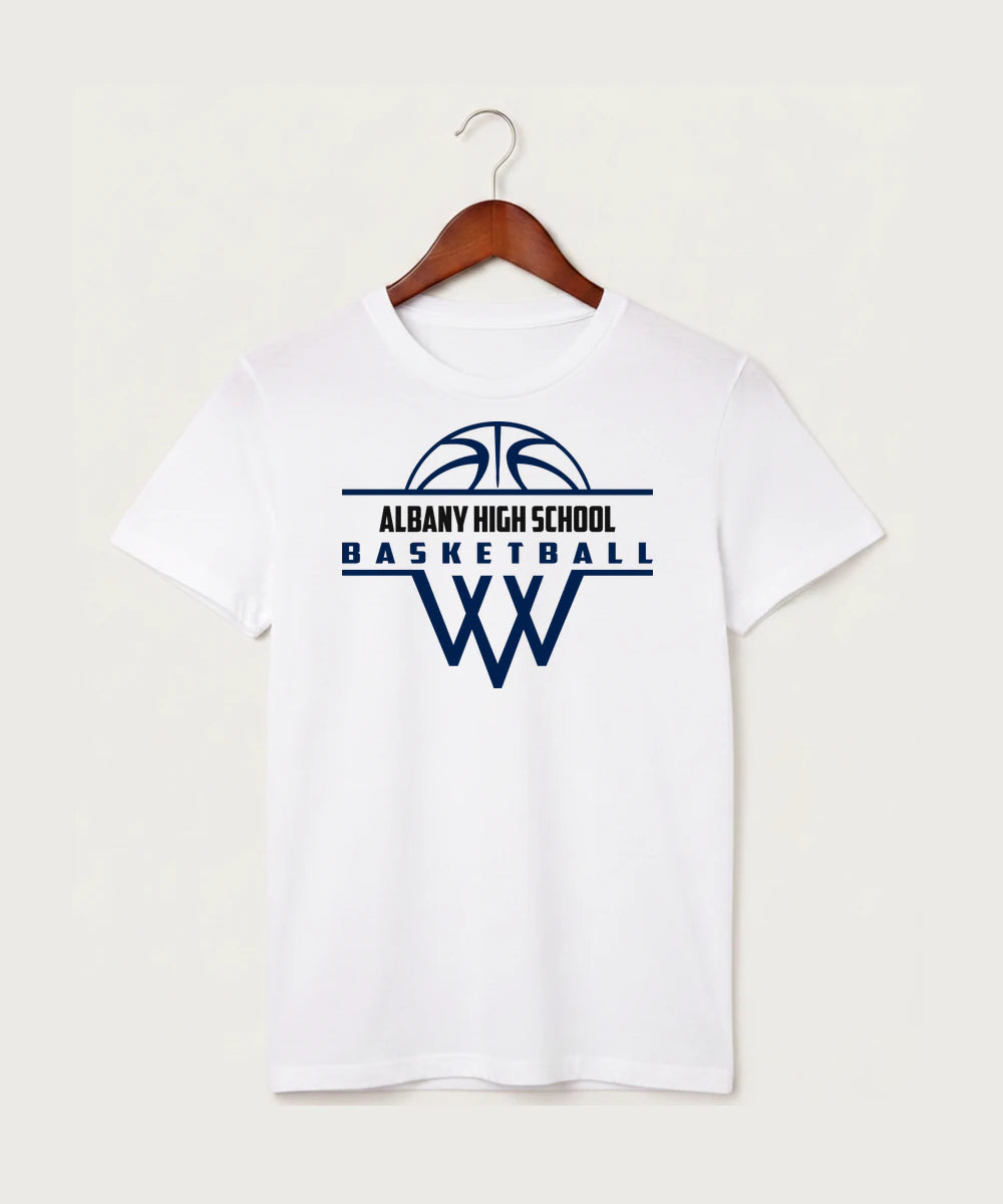 Albany High School Basketball (Boys) - White T-Shirt - Full Front