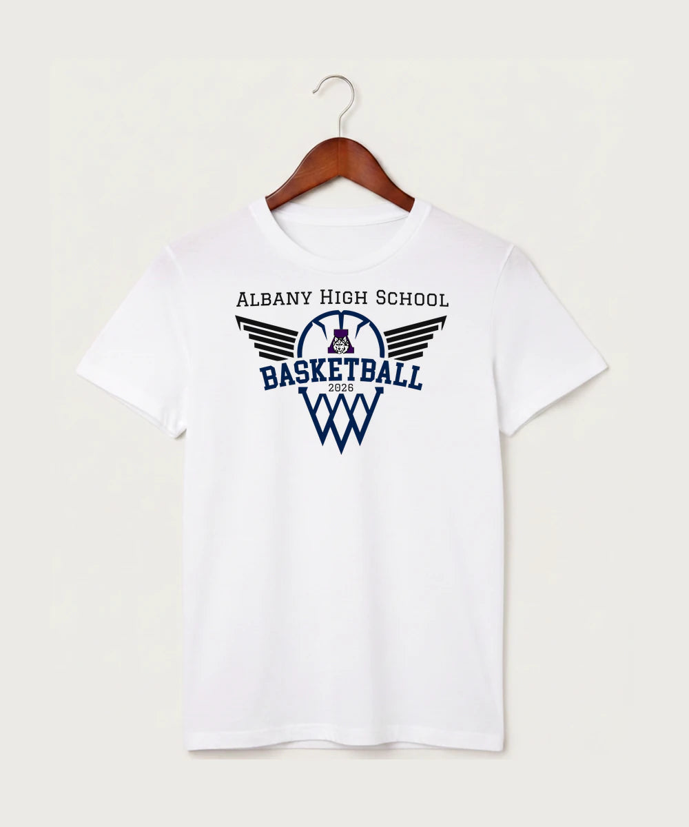Albany High School Basketball (Boys) - White T-Shirt - Full Front